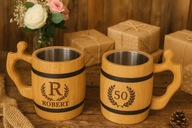 Kufel dębowy z wkładem metalowym ze stali nierdzewnej drewniany kubek piwo