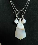 Biało - kremowy agat z inkluzjami i srebro, zestaw biżuterii