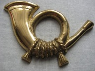 ODZNAKA TRĄBKA SYGNAŁOWA Z MOSIĄDZU POCZTOWA WOJSKOWA MYŚLIWSKA 11cm 1979