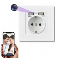Kamera szpiegowska w gniazdku ściennym Wi-Fi Full HD USB 2,1A białe