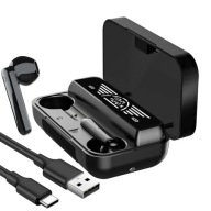 SŁUCHAWKI DOUSZNE BEZPRZEWODOWE BLUETOOTH BT 5.1 ETUI POWERBANK + LATARKA