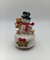 Pozytywka z porcelany - Bałwanek - mechaniczna, nakręcana na święta