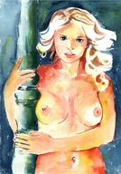 =Obraz=AKT =akwarela=kobieta=Joanna MAŁOSZCZYK