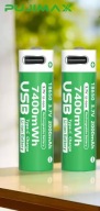 Akumulatorki 18650 3,7V USB-C 7400mWh , Ładowanie bez ładowarki - 2sztuki !