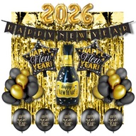 Zestaw Balony SYLWESTER 2026 Happy New Year Baner Kurtyna Nowy Rok SYL-100