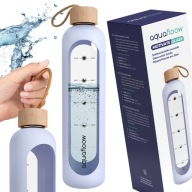 SZKLANA BUTELKA NA WODĘ BIDON MOTYWACYJNA MIARKA SILIKONOWE 1L AQUAFLOOW