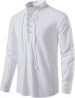 Koszula męska z długim rękawem, bawełną i lnem, ściągana sznurkiem 3XL