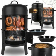 GRILL + WĘDZARNIA OGRODOWA 3W1 WĘGLOWA – TERMOMETR, 3X RUSZT, BBQ