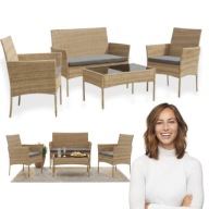 ZESTAW MEBLI OGRODOWYCH DREWNIANYCH BOHO TARAS BALKON STOLIK KRZESŁA NATURA