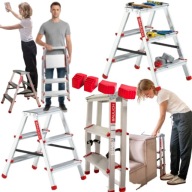 Drabina aluminiowa składana 3-stopniowa 2x3 dwustronna domowa GRATIS STOPKI