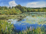 Nad wodą" obraz olejny na płótnie 30x40cm , oryginał Garncarek Al,,,