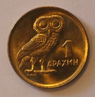 SOWA ATEŃSKA 1 DRACHMA 1973 GRECJA - PIĘKNY STAN, RZADKOŚĆ W TAKIM STANIE