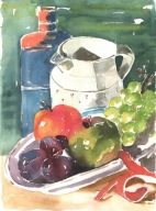 = Obraz =martwa natura=akwarela=owoce=