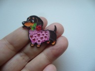 METALOWA EMALIOWANA PIN PRZYPINKA PIES PIESEK JAMNIK JAMNICZEK