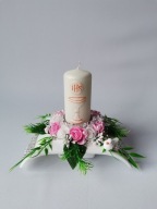 Stroik Świeca Rzeźbiona IHS Róże Biel - Róż Pianka