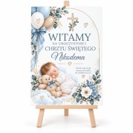 Tablica Powitalna Plakat na Chrzest Święty Personalizowana Imię Data Miś