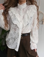 Kremowa elegancka koszula mgiełka z falbanami