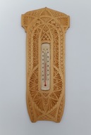 Drewniany ręcznie rzeźbiony Termometr - vintage - ciekawy duży - 35 cm