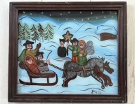 "Kulig" 1978 r. Jolanta Pęksa Obraz na szkle. Sygnowana