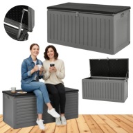 SKRZYNIA OGRODOWA KUFER NA TARAS BALKON SIEDZISKO 200KG DUŻA 270L SZARA