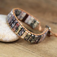 BOHO BRANSOLETKA SKÓRA KAMIENIE kolorowa jaspisy