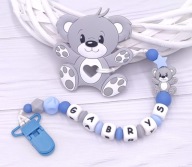 Silikonowy gryzak i uchwyt na smoczek z koralików – personalizacja, chłopcy
