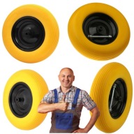 KOŁO KÓŁKO OGRODOWE MOCNE DO TACZKI WÓZKA PEŁNE POLIURETANOWE 390mm + OŚKA