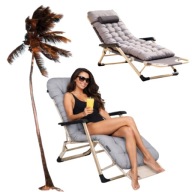 LEŻAK SOFOTEL OGRODOWY MASYWNY PLAŻOWY SKŁADANY + PODUSZKA SZARA TKANINA