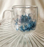 SZKLANY KUBEK TERMICZNY 3D SUSZONE KWIATY WIŚNI PODWÓJNE DNO KWIATKI MORSKI