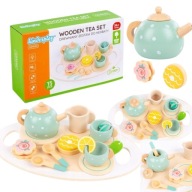 ZESTAW DO HERBATY DREWNINAY DLA DZIECI AKCESORIA TACA CZAJNIK KUBKI PREZENT