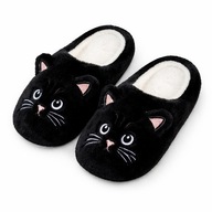 KAPCIE DAMSKIE BAMBOSZE KOTY KOTKI PUCHATE CIEPŁE PLUSZOWE CZARNE 38-37