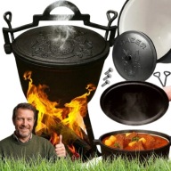 KOCIOŁEK ŻELIWNY EMALIOWANY 5l STOJĄCY NA OGNISKO MYŚLIWSKI GRILL CZARNY