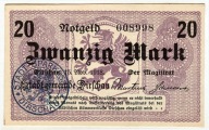 Banknot zastepczy miasta- DIRSCHAU - TCZEW - 20 Mark - 1918