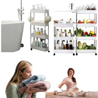 PÓŁKA ŁAZIENKOWA SZAFKA KUCHENNA REGAŁ MOBILNY NA KÓŁKACH 4 POZIOMY BIAŁA