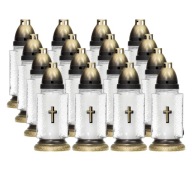 KOMPLET DUŻYCH SZKLANYCH ZNICZY 21 CM BIAŁYCH KAPLICZKA Z KRZYŻEM 22H