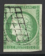 Francja 1849 rok Mi 2 15c Zielony Ceres Kasowany Wartość 1300 USD