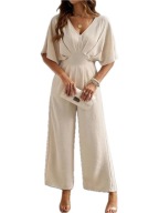 Damski Kombinezon Old Money z Drapowaniem i Dekoltem V - Khaki