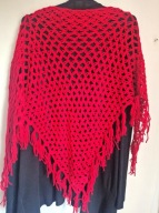 CHUSTA CZERWONA Z FRĘDZLAMI RĘKODZIEŁO