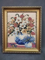 Stary obraz wyszywany z ramą