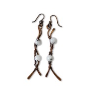 Ręcznie robione kolczyki Miedź Kwarc z Turmalinem - Unikatowe Prezent