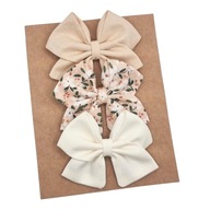 Spinki do włosów dla dziewczynki kokardki 3 szt beżowa w kwiatuszki i ecru