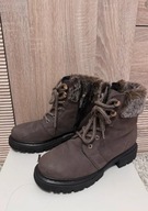 Buty zimowe botki wiązane na zamek z kożuszkiem chyba skórzane