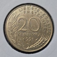 *FRANCJA [0112]*20 centymów CENTIMES 1993 Piąta Republika, Marianna Rośliny