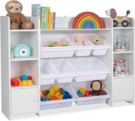 Duży regał dziecięcy z plastikowymi pojemnikami szafkami półkami wielofunkc