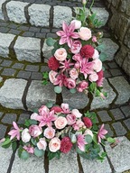 Stroik na cmentarz GRÓB kompozycja ZESTAW flakon BUKIET sztuczne kwiaty