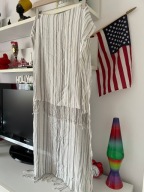 Liniany biało szary paski frędzle Romano Pareo