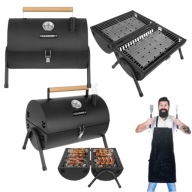 GRILL WĘGLOWY OGRODOWY Z POKRYWĄ 2XRUSZT TERMOMETR KOMIN TURYSTYCZNY XXL
