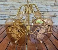 Lampa duża wisząca kuchenna ozdobna żyrandol szyby złota kwiaty