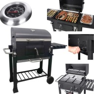 GRILL WĘGLOWY OGRODOWY ŻELIWNY Z POKRYWĄ RUSZT PŁYTA + TERMOMETR DUŻY