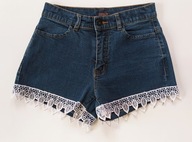 KRÓTKIE SPODENKI koronka SZORTY jeans 32